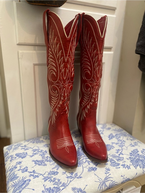 Shoes - Women’s Wide Calf Red Knee-High Cowgirl Boots